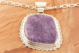 Genuine Charoite Sterling Silver Pendant